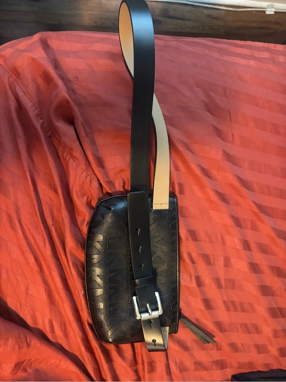 Michael Kors Black Leather Belt Bag with Cream Interior